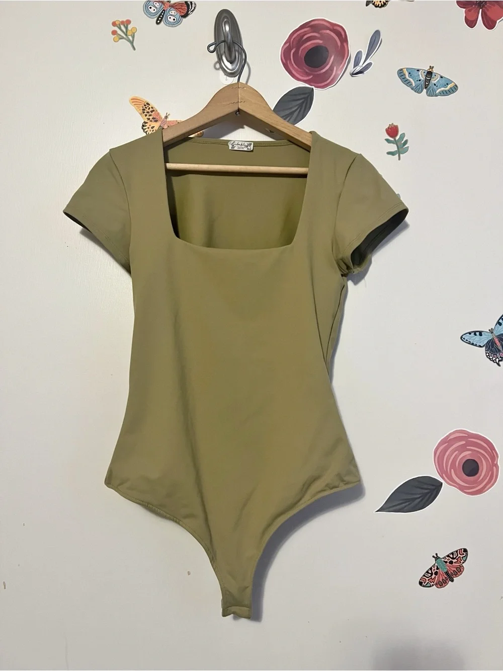 Free People Olive Green Square Neck Bodysuit M